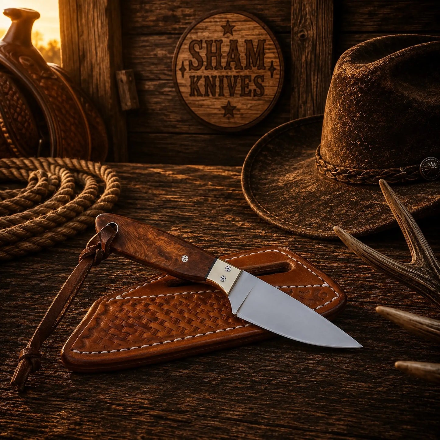 Rancher Rosewood Buckaroo Knife – 3″ D2 Steel & Belt Sheath