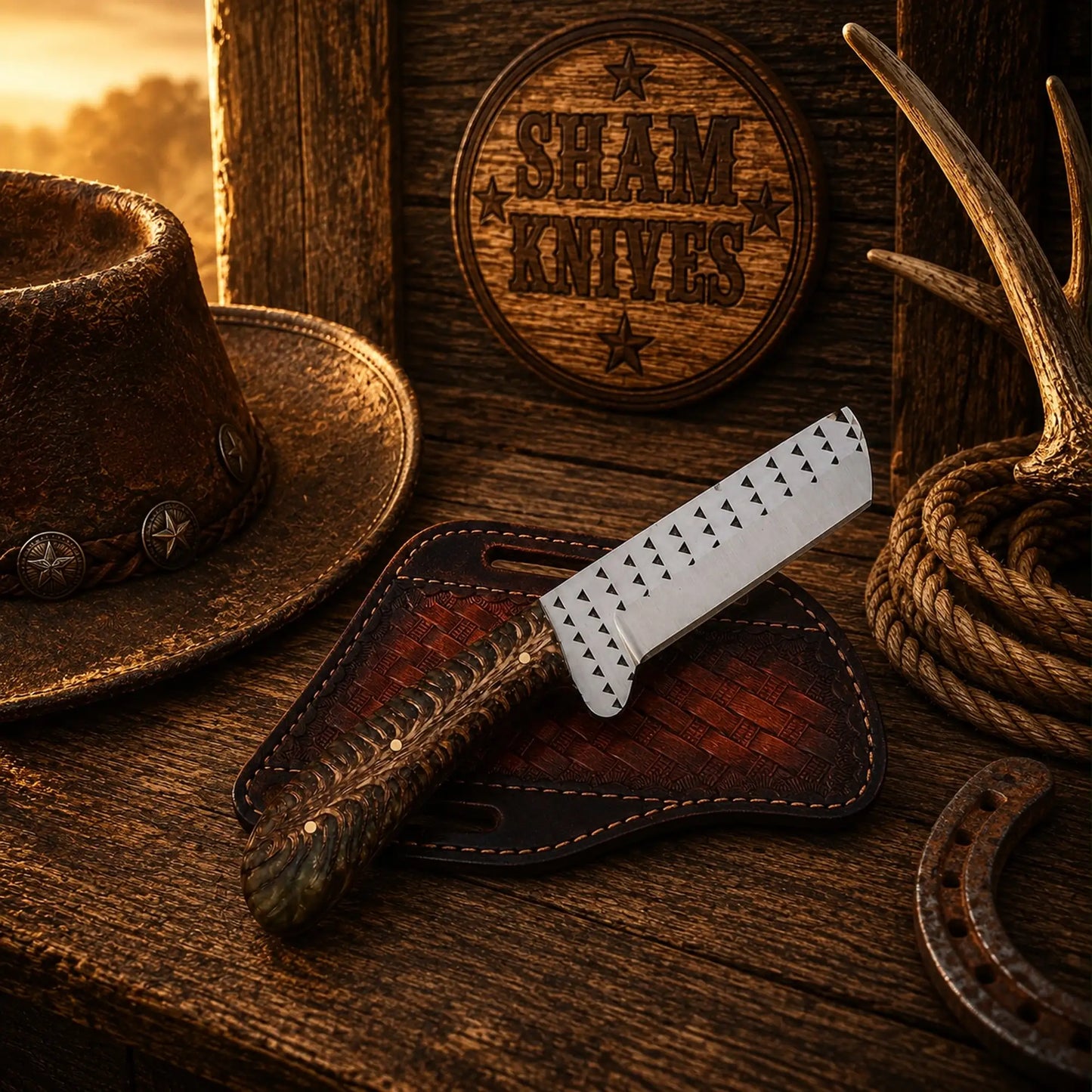 Field Dressing Bull Cutter Knife – Rasp Steel & Pine Cone Handle