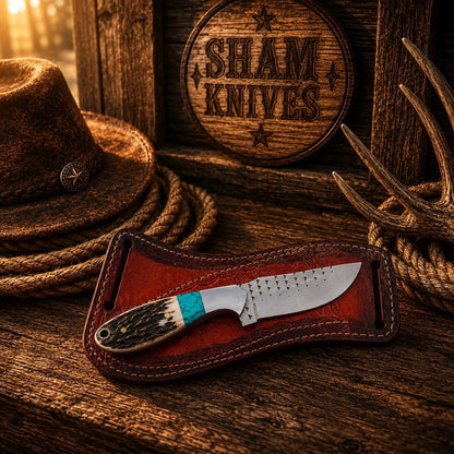 Stag Handle Western Ranch Knife – Rasp Steel & Cross-Draw Sheath