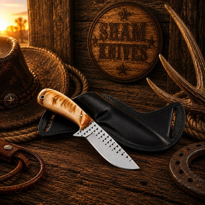 Western Field Dressing Knife – 4″ Rasp Steel & Cross-Draw Sheath