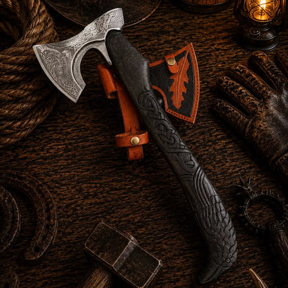 Raven Viking Axe – 1095 Carbon Steel with Hand Carved Ash Handle