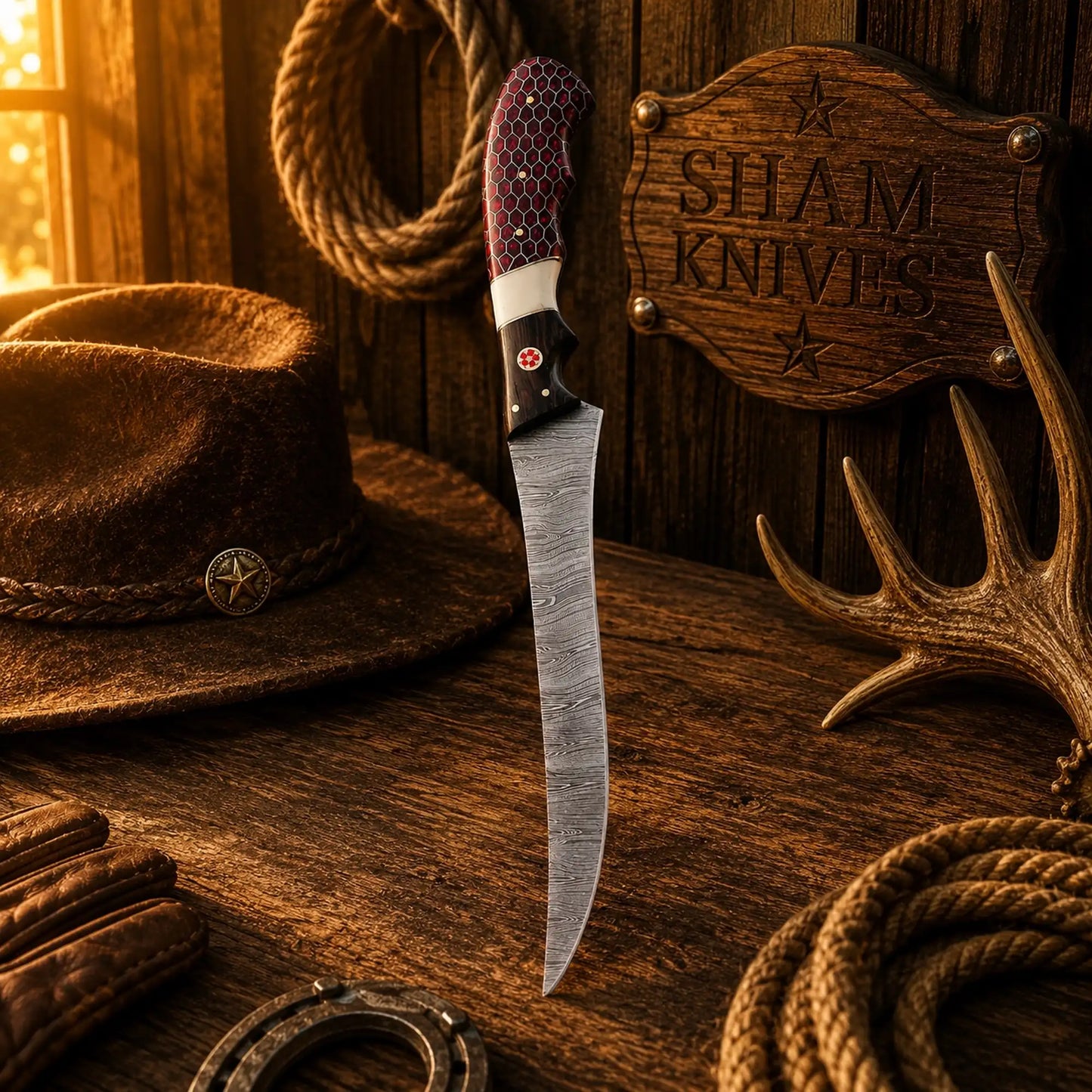 Redfin Honeycomb Damascus Steel Fillet Knife – Handmade Fishing Knife