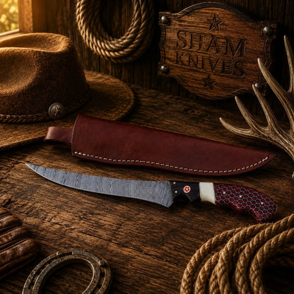 Redfin Honeycomb Damascus Steel Fillet Knife – Handmade Fishing Knife