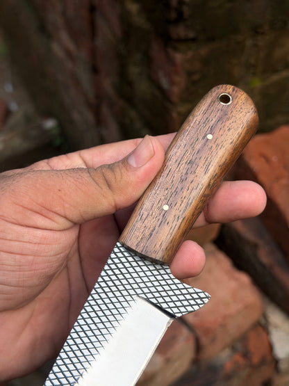 Handmade Heritage Forge Rasp Knife 7" with natural brown solid wood handle