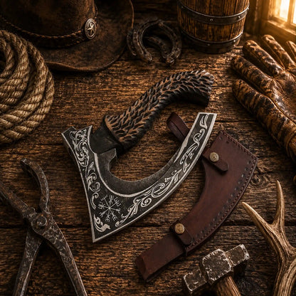 Handmade Carbon Steel Pizza Cutter Axe – Carved Rosewood Handle