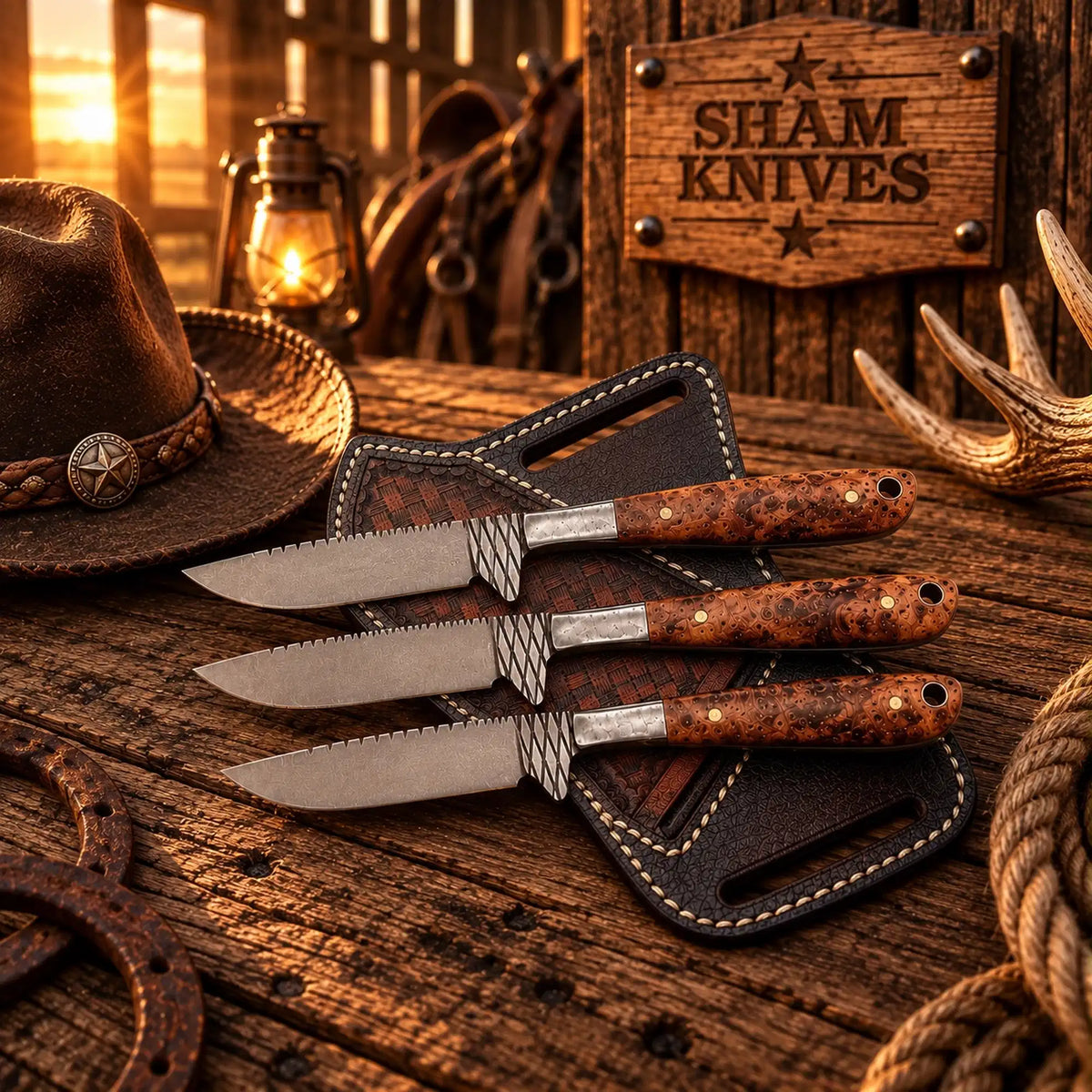 The Rustler Trio Farrier Rasp Steel Skinning Knife Set – Resin Handles
