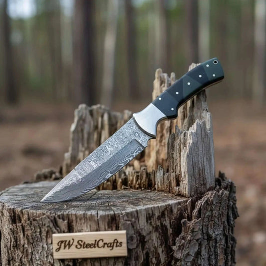 Handmade Damascus Bowie Knife with Micarta Handle