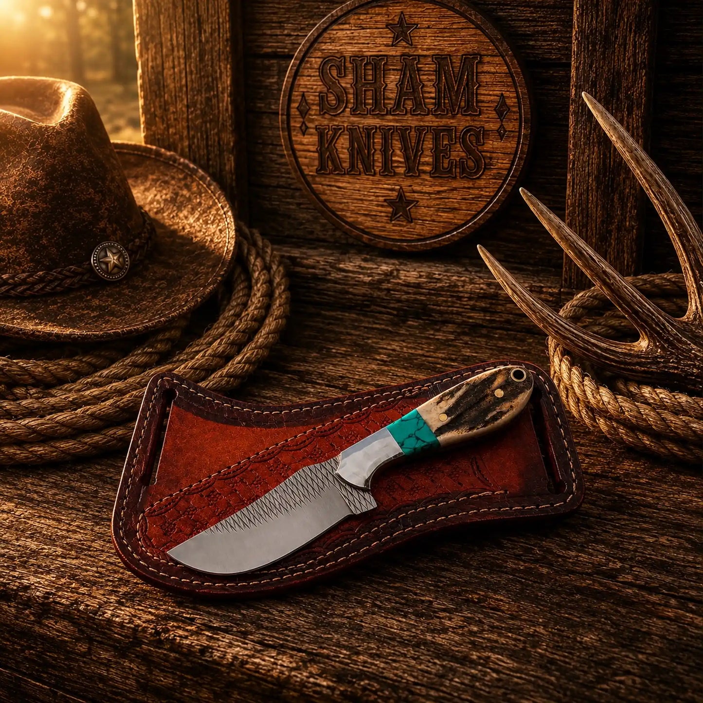 Stag Handle Western Ranch Knife – Rasp Steel & Cross-Draw Sheath