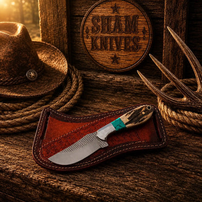 Stag Handle Western Ranch Knife – Rasp Steel & Cross-Draw Sheath