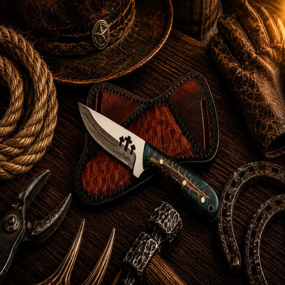 Three Cross Buckaroo Field Knife – 3.75" Handmade D2 Steel Pinecone Handle