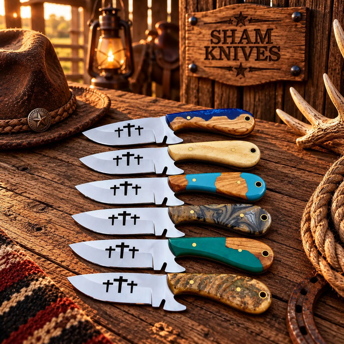 Three Cross D2 Cowboy Skinning Knife Set – Six Mixed Handles