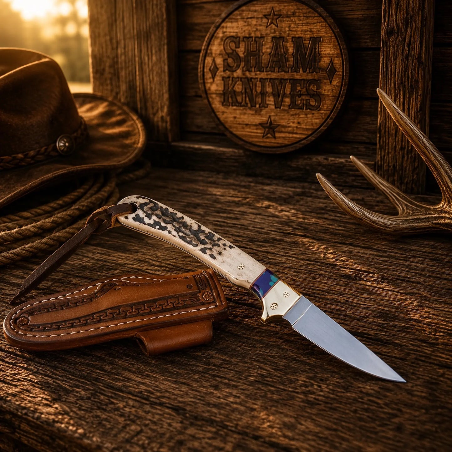 Toothpick Buckaroo Knife – 4″ D2 Steel, Stag & Resin Handle