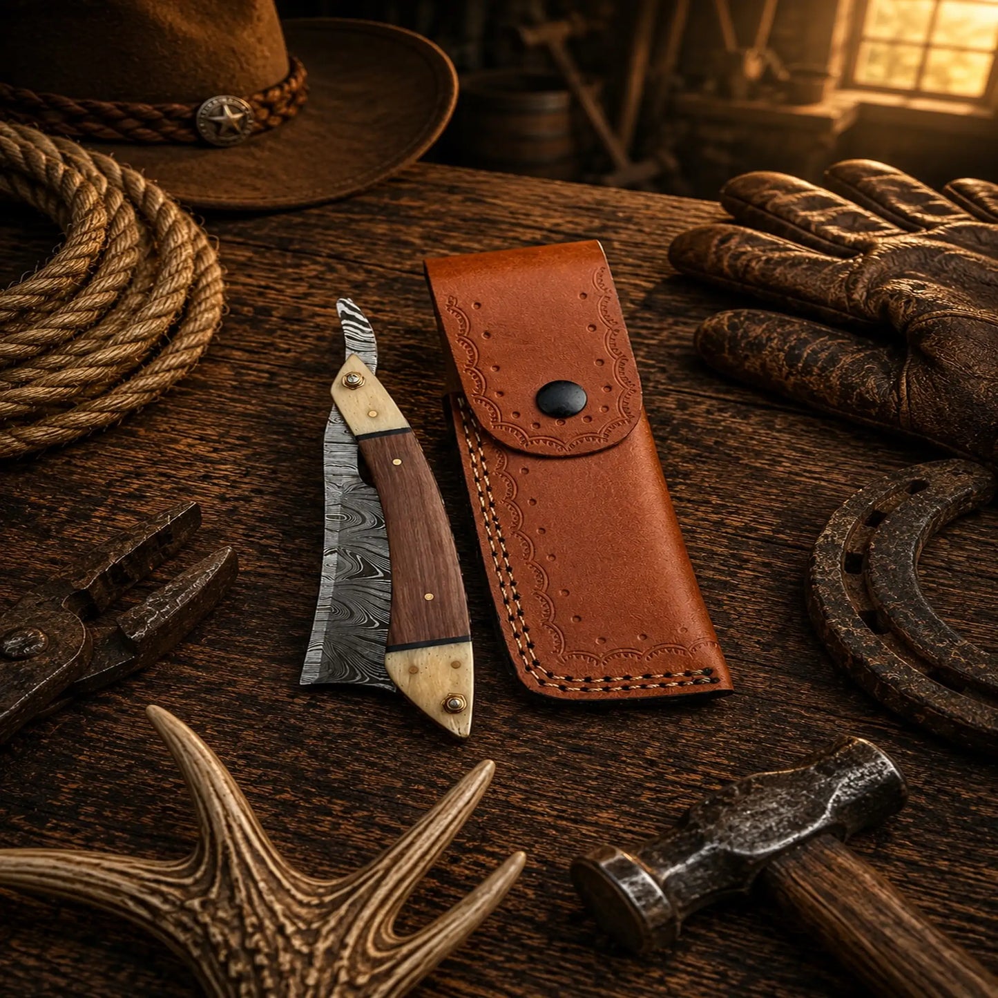 The Master Barber Damascus Steel Straight Razor – Rosewood Handle