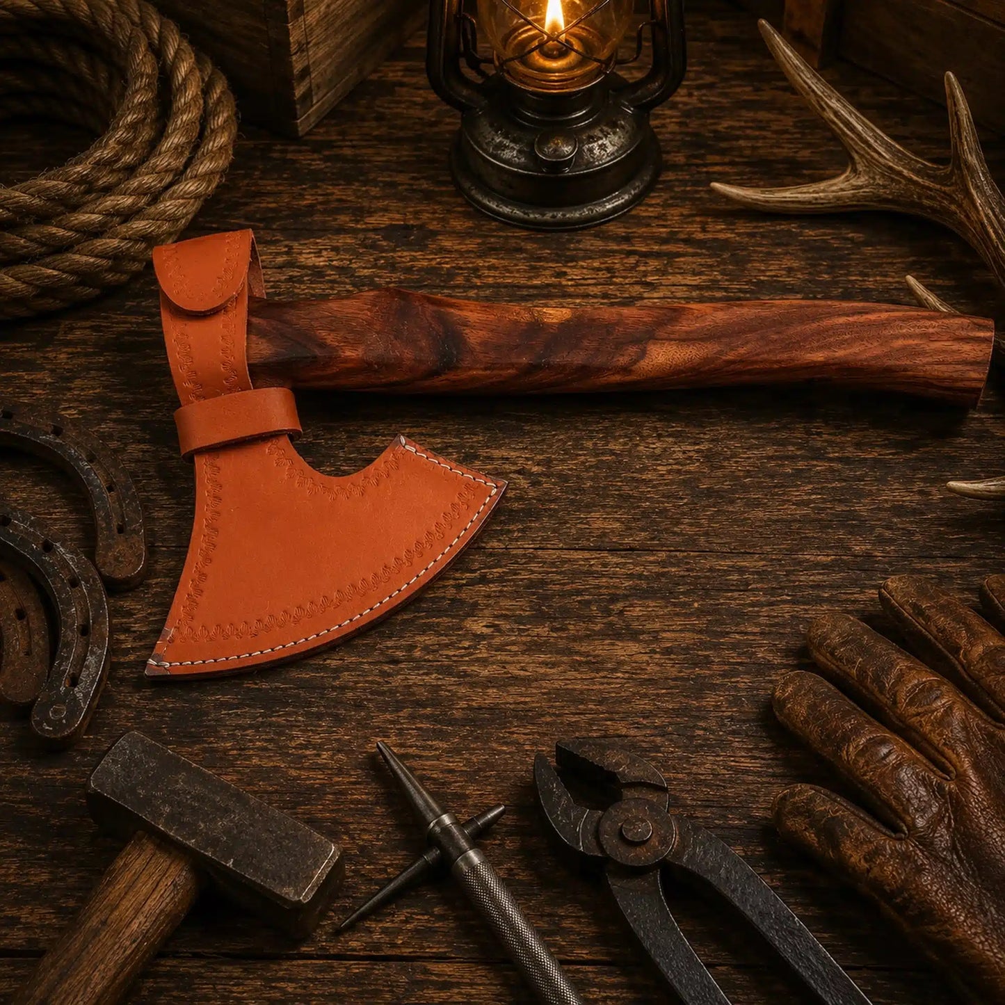 The Iron Raven Damascus Viking Axe – Hand Forged Bearded Hatchet