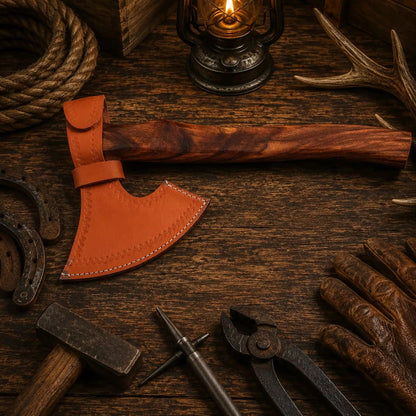 The Iron Raven Damascus Viking Axe – Hand Forged Bearded Hatchet