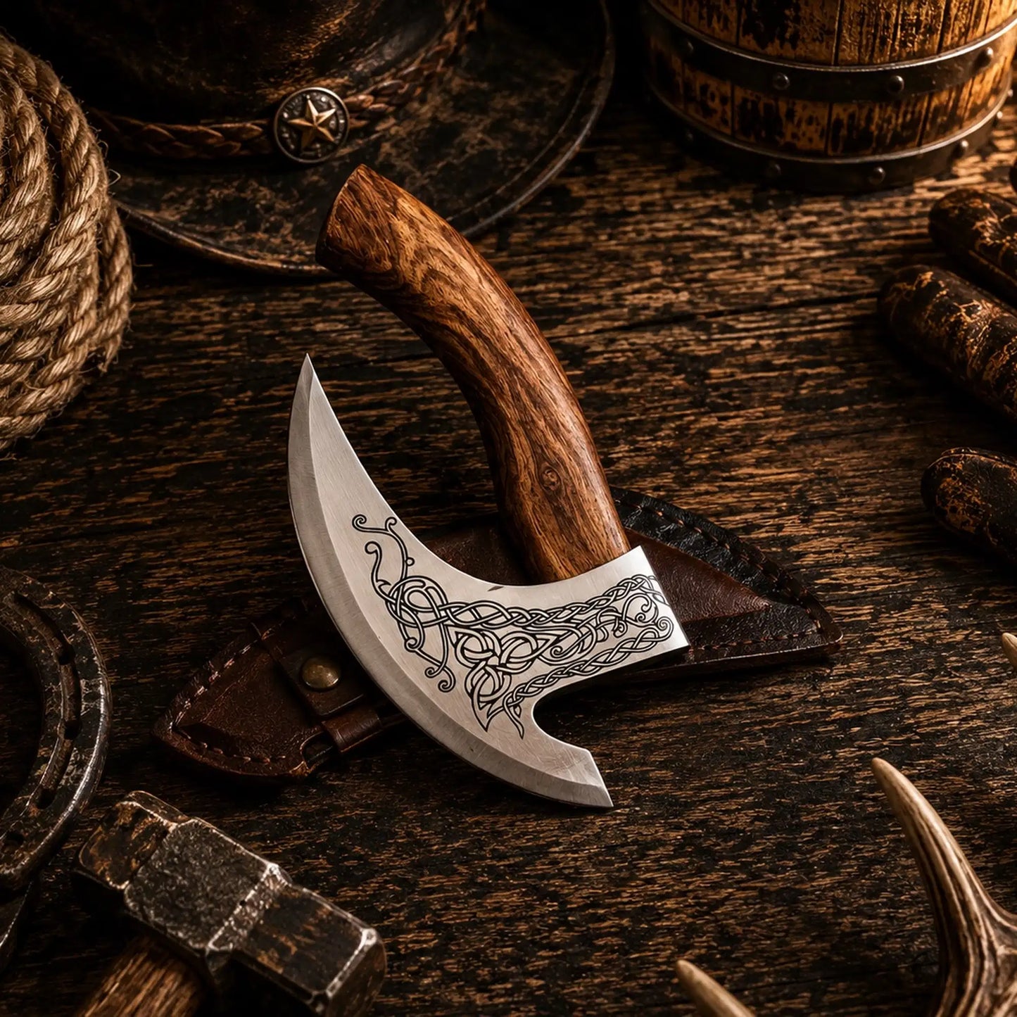 Original Pizza Cutter Axe - viking axe pizza cutter with leather sheath