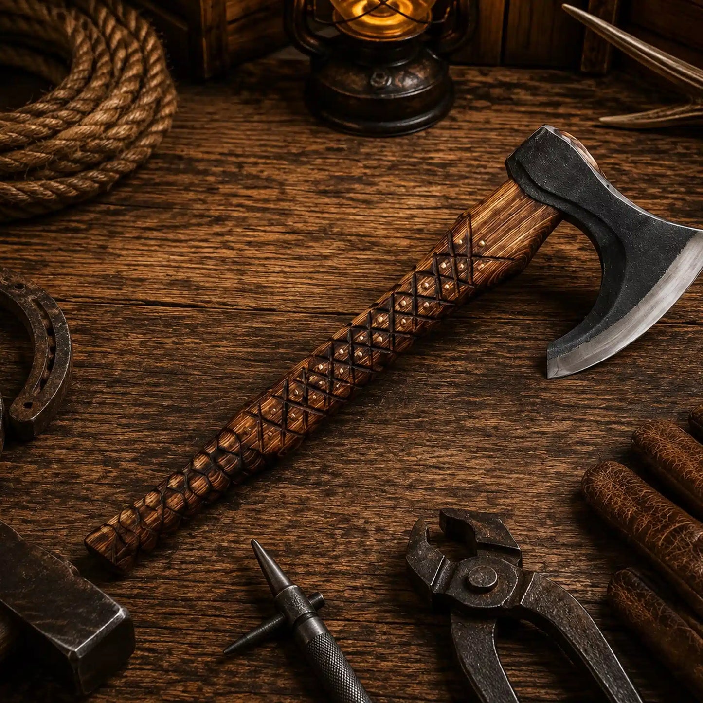 Viking Forest Axe – 1075 Hand Forged Camping Hatchet with Sheath