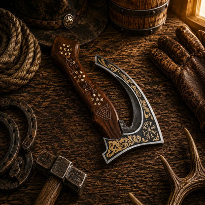 All Season Carbon Steel Pizza Cutter Axe – Brass Inlay Rosewood