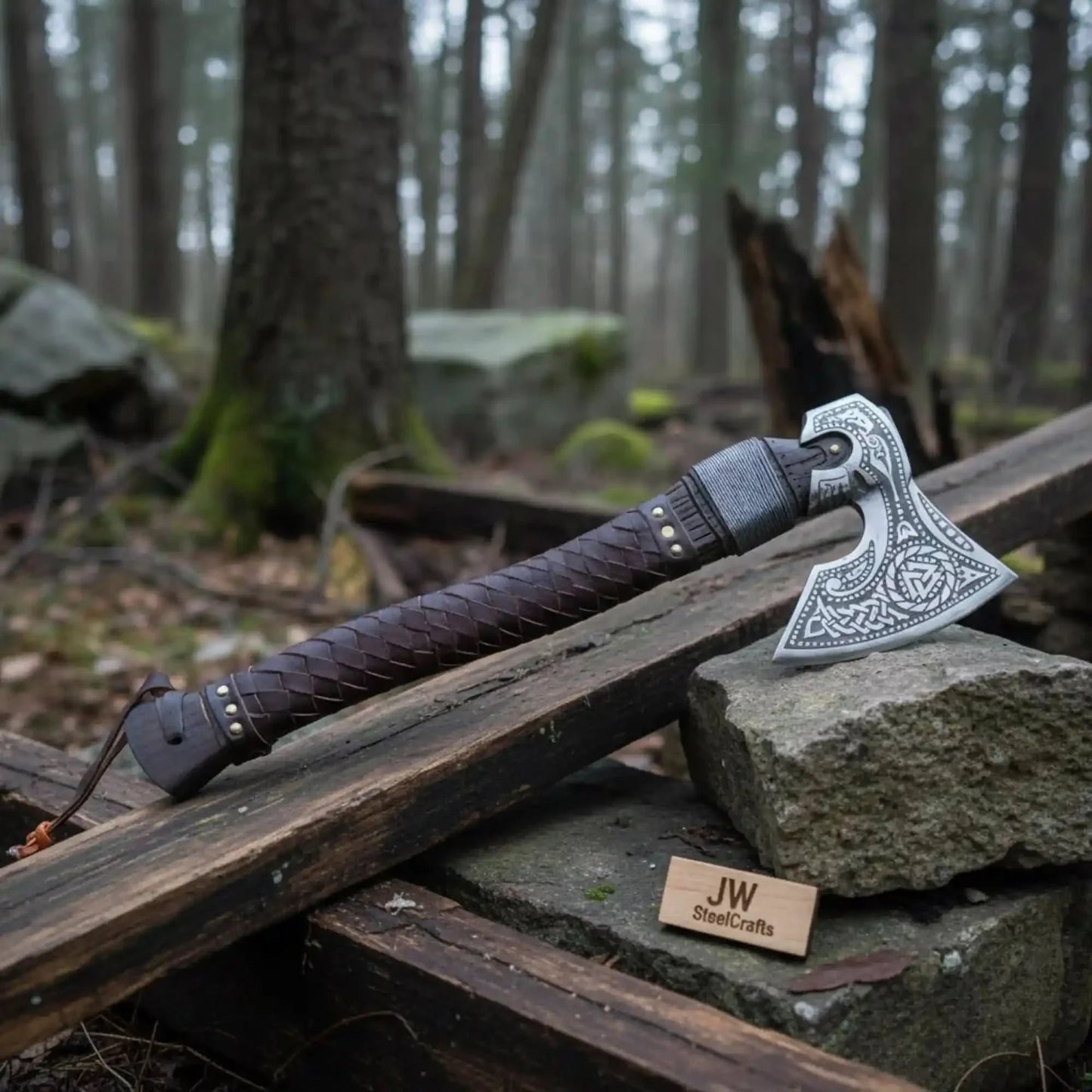 Viking Style Engraved Axe | Handcrafted Leather Wrapped Handle
