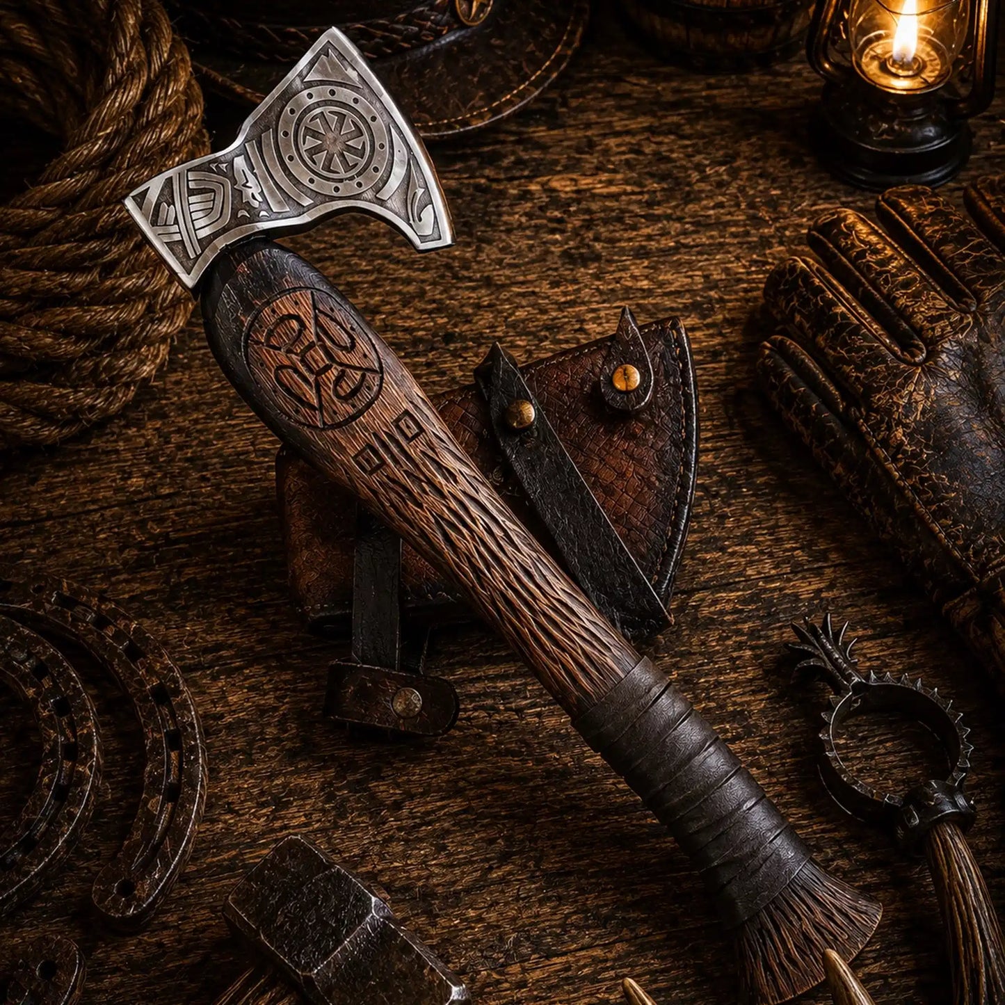 Vindflaug Viking Axe – Hand Forged 1095 Carbon Steel & Leather Grip
