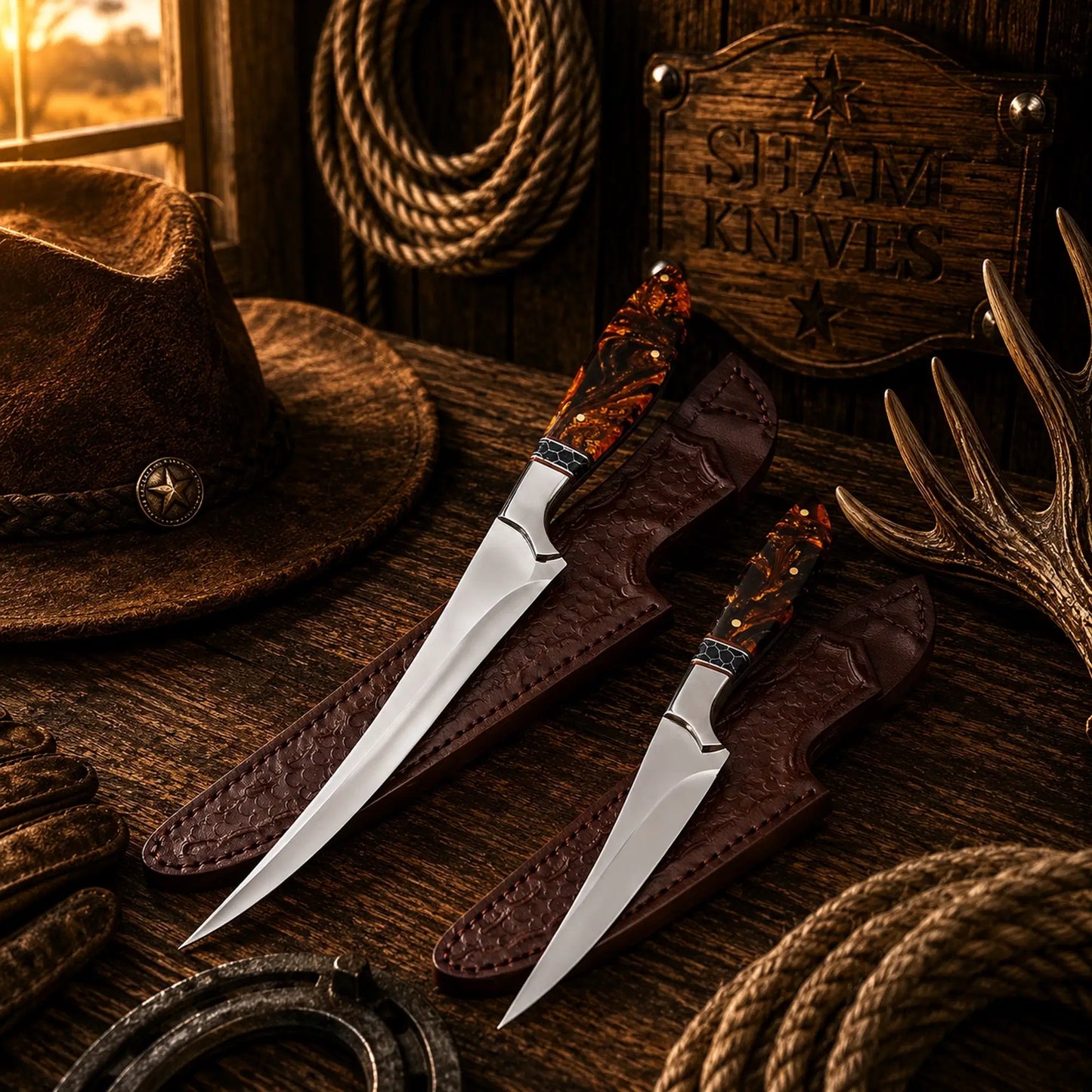 Western Angler Duo D2 Steel Fillet Knife Set – Resin Honeycomb Handles