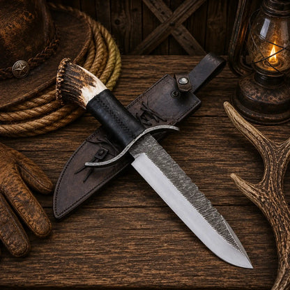 15″ Stag Crown Bowie Knife – D2 Steel & Western Leather Sheath