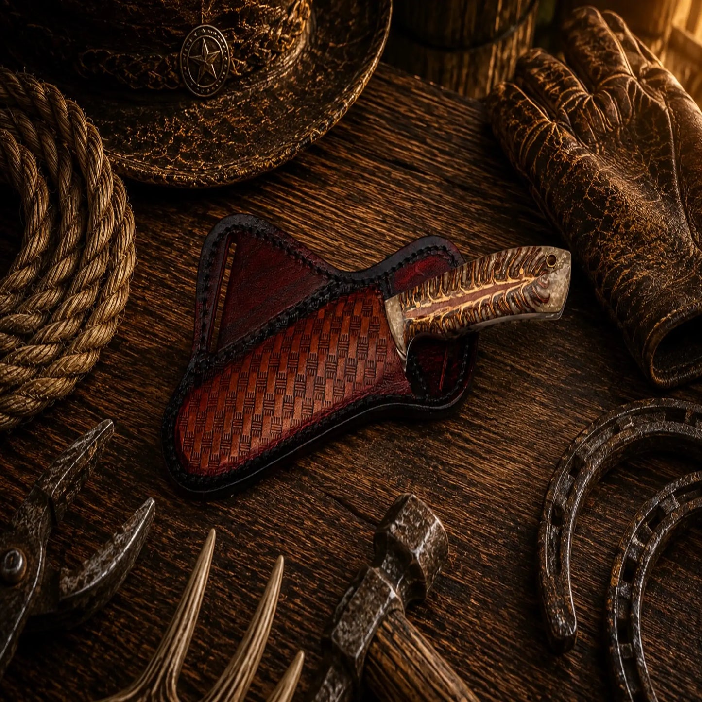 The Cattle Drive Field Working Knife – Handmade D2 Steel Pine Cone Handle Ranch Knife
