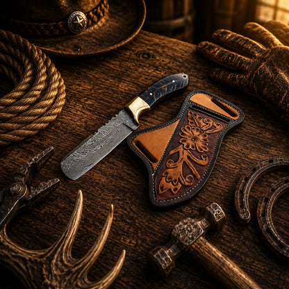 The Blue Mesa Bull Cutter – Damascus Cowboy Skinner Knife