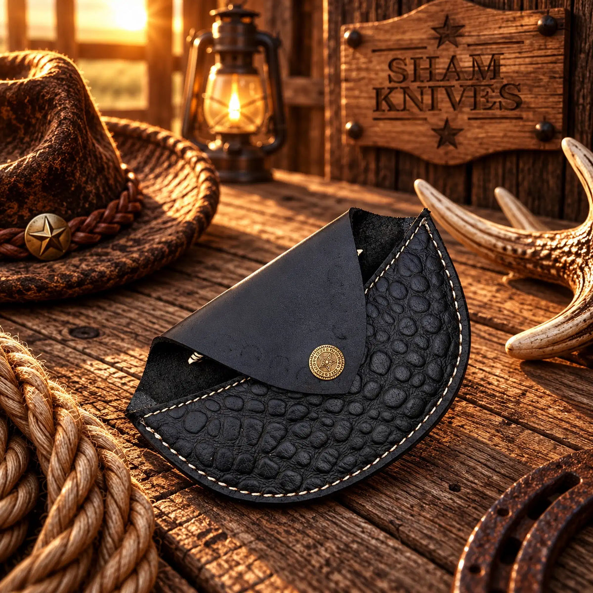 Hand-Tooled Western Engraved Brass Grip with Leather Storage Sheath