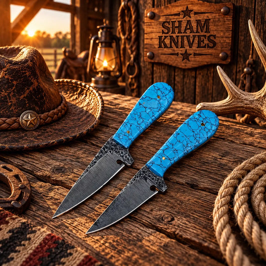 Western Wrangler D2 Hunting & Skinning Knife – Turquoise Handle