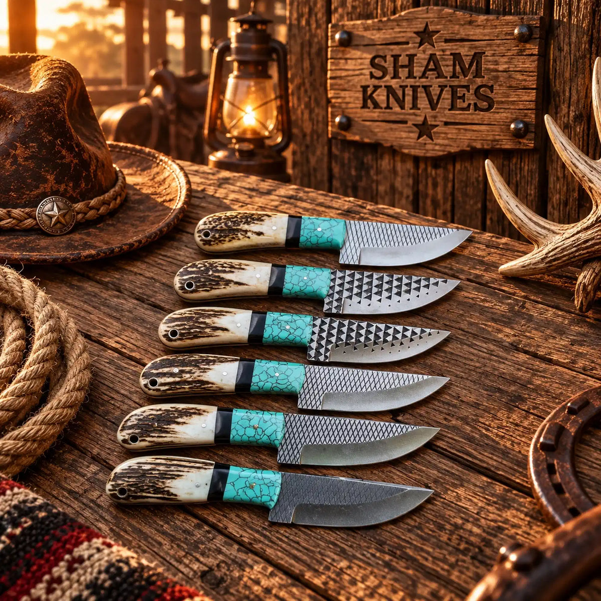 Western Wrangler Rasp Steel Skinning Set – Antler & Turquoise